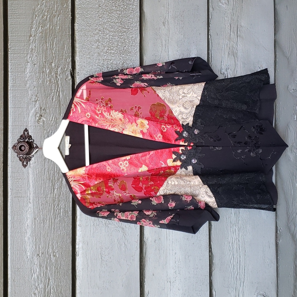 SPENCER ALEXIS Vintage Burnout Patchwork Kimono Jacket sz M Women's Lagenlook